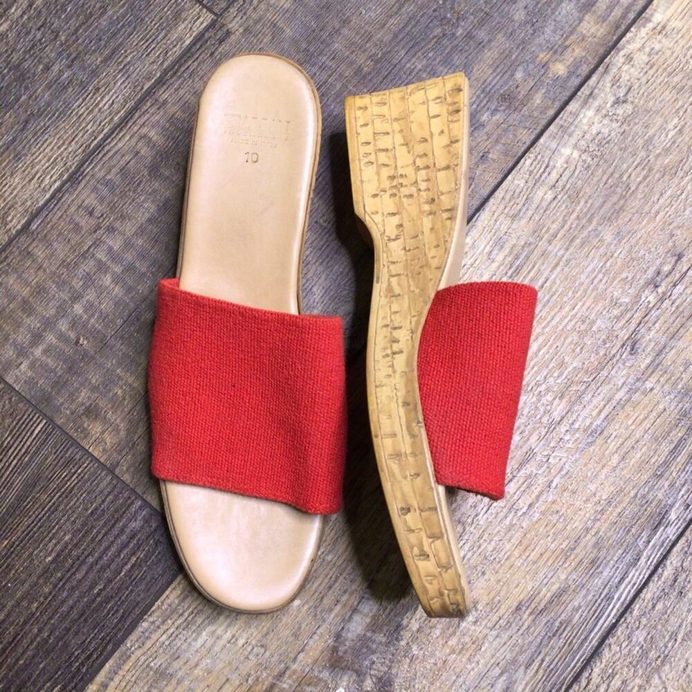 Italian Shoemakers Cork Slide Flip Flop Platform Wedge Sandals Red Size 10